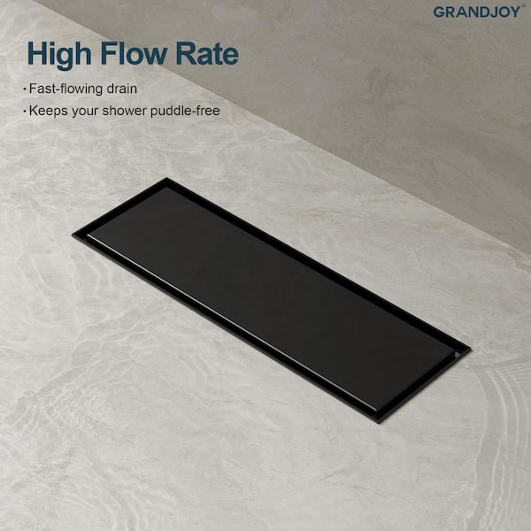 11.8 x 4 in. Linear Stainless Steel Shower Drain with Tile-In Pattern Drain Cover in Matte Black