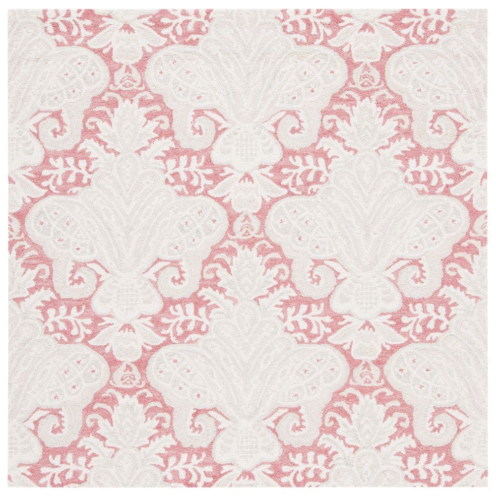 Handmade Pink & Beige Wool Tufted Square Rug - 5'