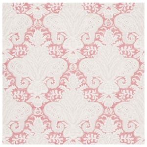 Micro-Loop Pink/Beige 5 ft. x 5 ft. Medallion Solid Color Square Area Rug