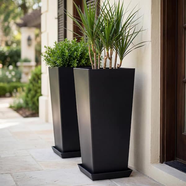 TUYOHW Extra Tall Plastic Planters-Black Indoor and Outdoor Square