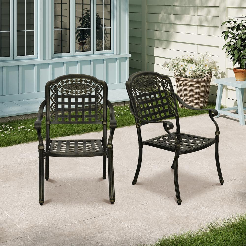 Clihome Bronze Cast Aluminum Patio Dining Chairs in Bronze (Set of 2)