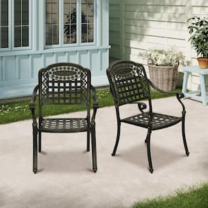 Bronze Cast Aluminum Patio Dining Chairs in Bronze (Set of 2)