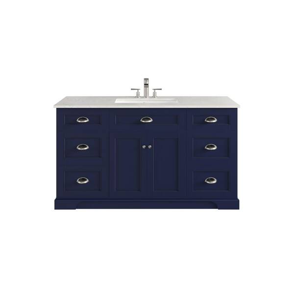 Eviva Epic 60 in. Single Sink Blue Bath Vanity with White Carrara