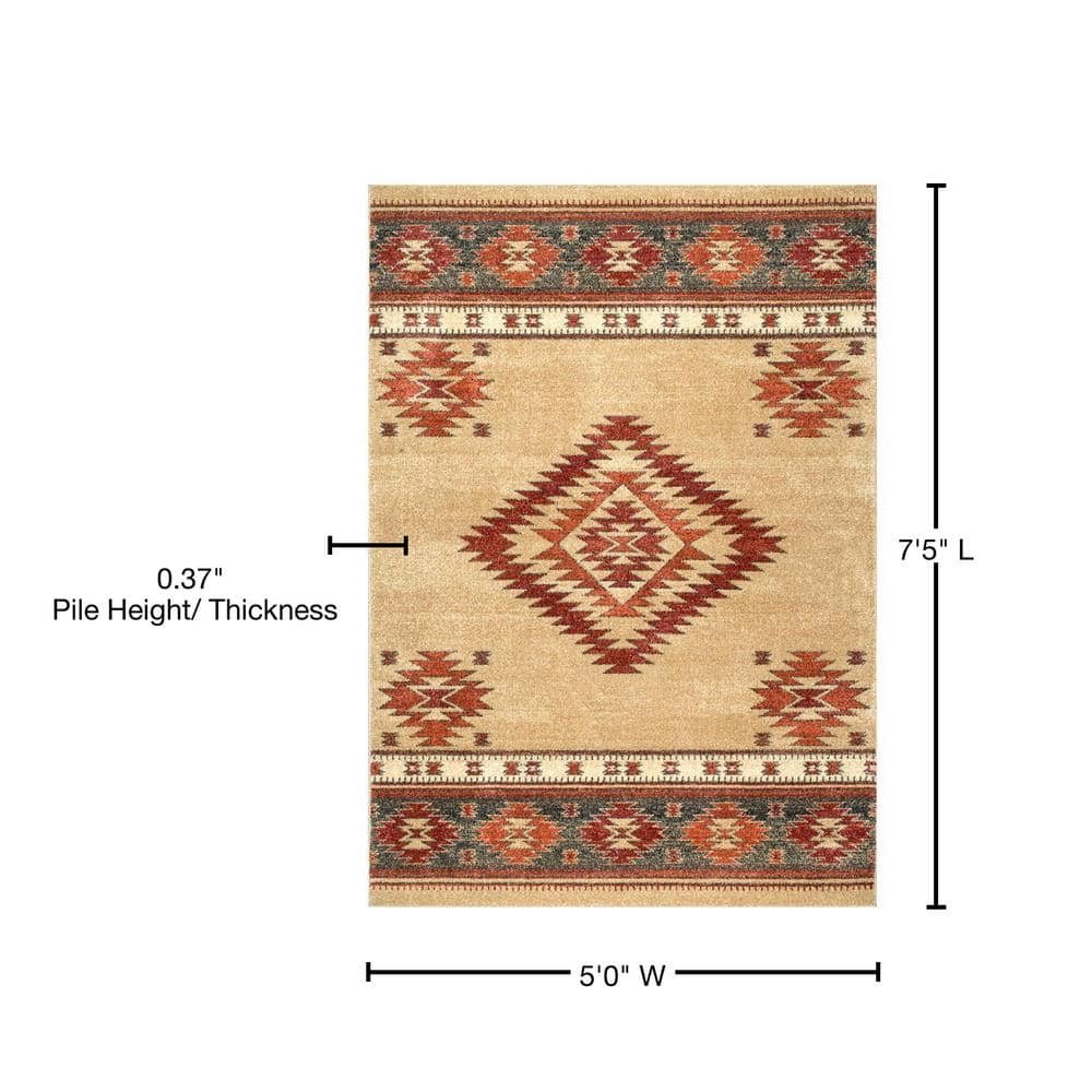 Reversible Margene Tribal Diamond 5' x 7' Beige Area Rug