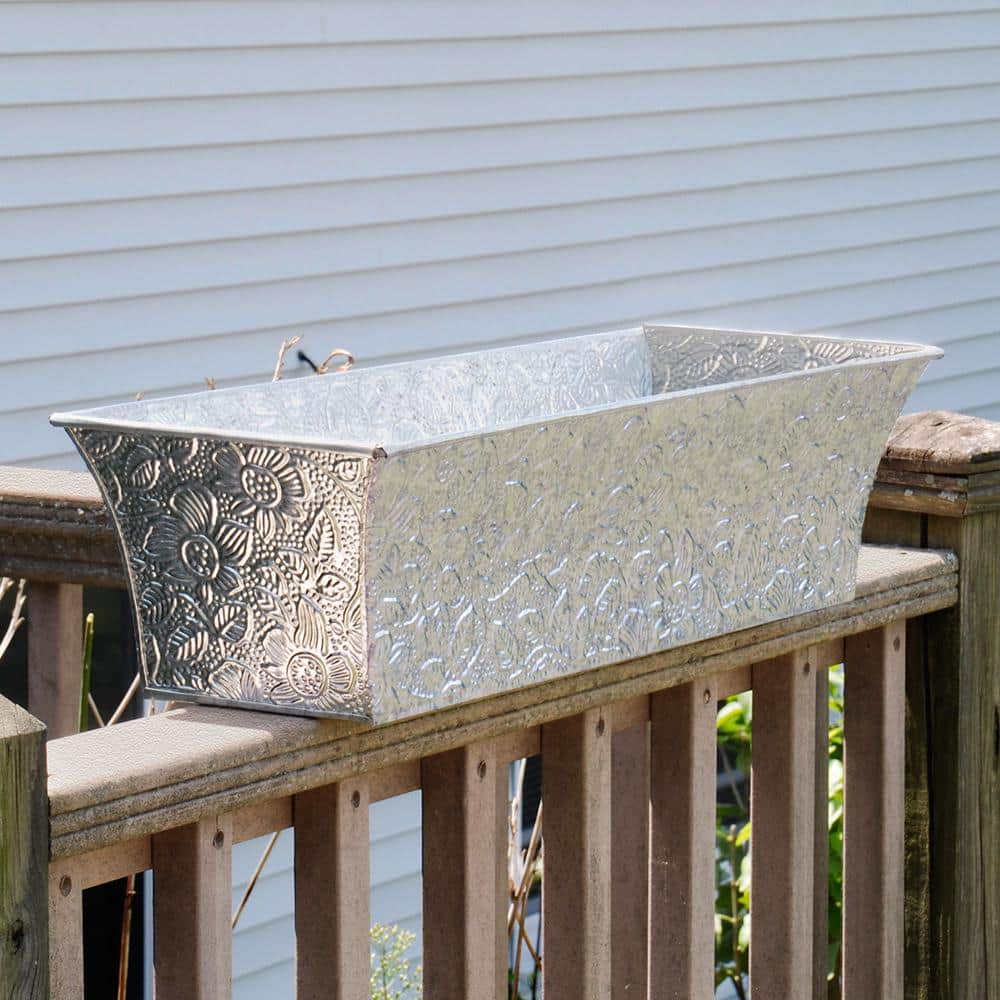 Vintage Embossed Floral Galvanized Steel Planter Box - 25"x11"