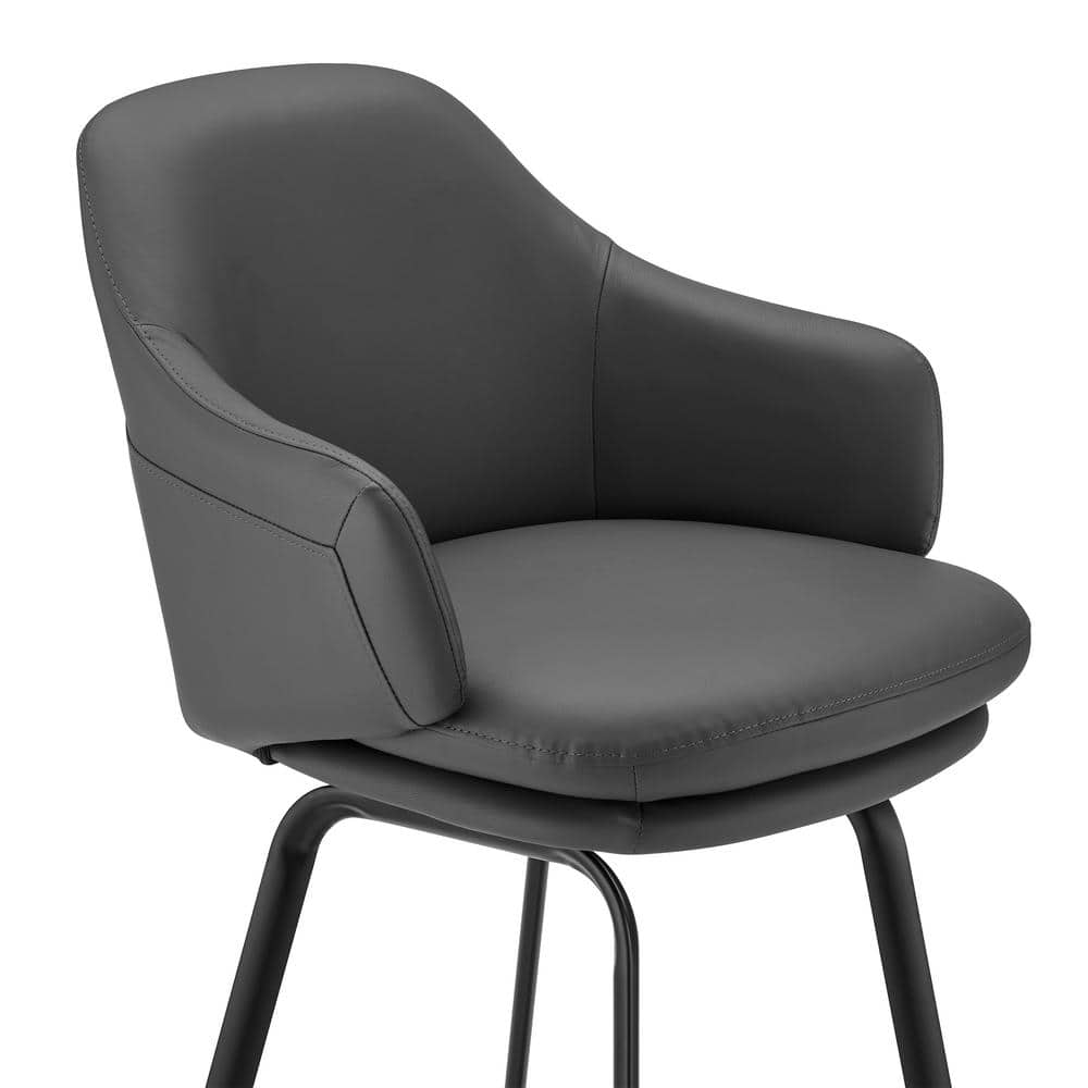 26" Gray Faux Leather and Black Metal Swivel Counter Stool