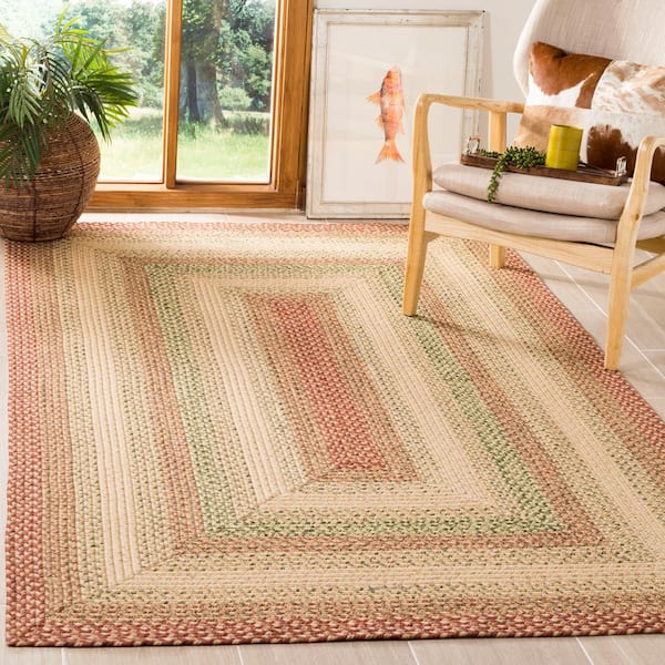 Braided Rust/Multi  6 ft. x 8 ft. Machine  Washable Border Solid Color Area Rug