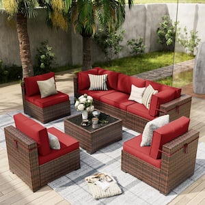 7-Piece Wicker Patio Conversation Set with Cushions