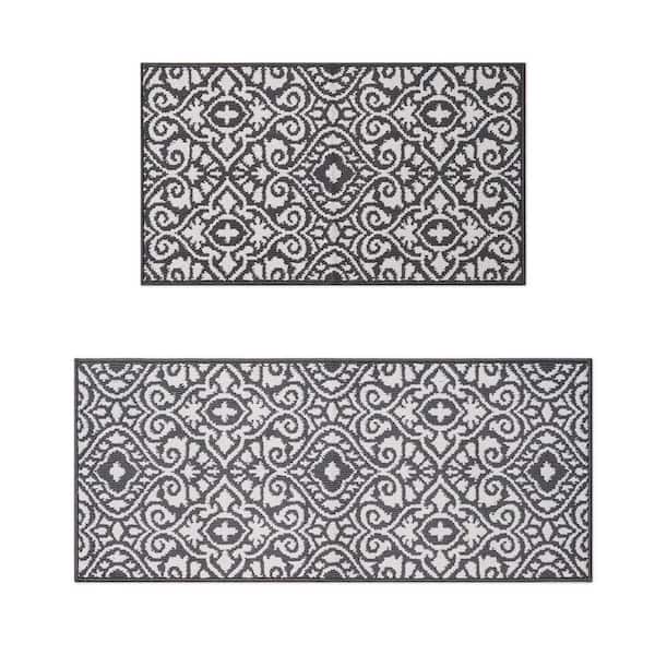 Feya Two-Tone Dark Grey/Ivory 2 ft. x 5 ft Persian Polypropylene 2-Piece Rug Set