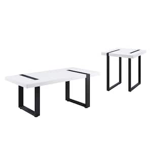 Harlene 47.25 in. White and Gun Metal Rectangular Wood Top 2-Piece Coffee Table Set