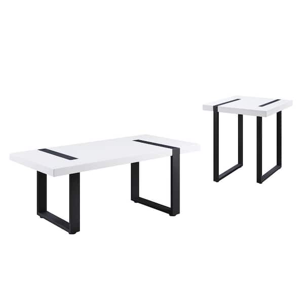 Contemporary Modern 3-Piece Occasional Set White Faux Marble And Dark Gunmetal
