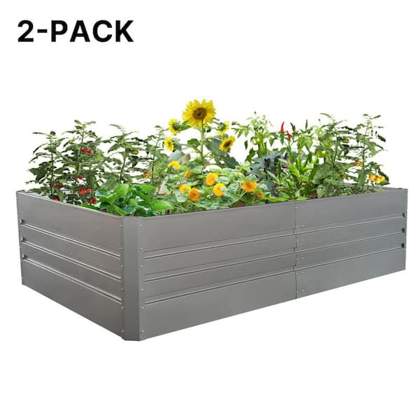 Tenleaf 8 x 4 x 2 ft. Gray Rust-Proof Metal Rectangular Outdoor Garden Bed Planter Box for Vegetables Flowers Herb (2-Pack)