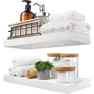 16 in. W x 6.7 in. D White Wood Decorative Wall Shelf Floating Wood Shelves Set of 2