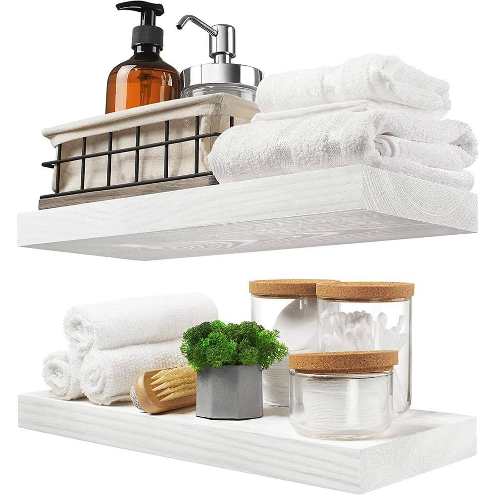 16 in. W x 6.7 in. D White Wood Decorative Wall Shelf Floating Wood Shelves