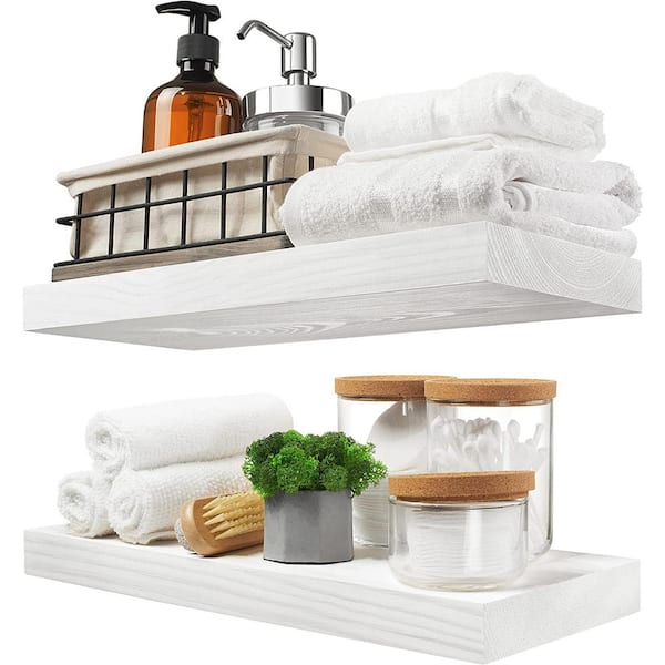 Cubilan 16 in. W x 6.7 in. D White Wood Decorative Wall Shelf Floating Wood Shelves Set of 2