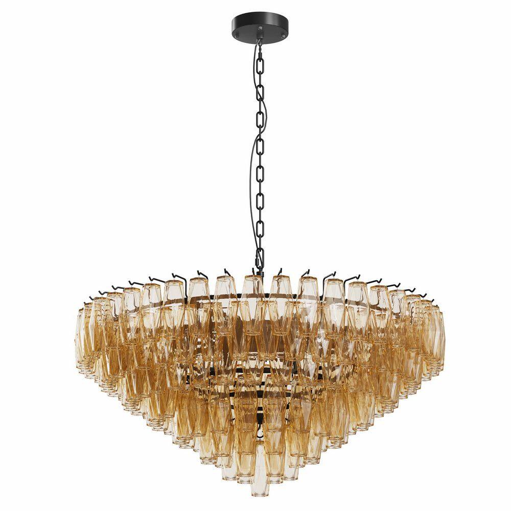 37 in. 14-Light Black Modern Extra Large Round Chandelier Ceiling Light with with Tiered Smoke Glass Tubes Shade price history on PriceWatchPro