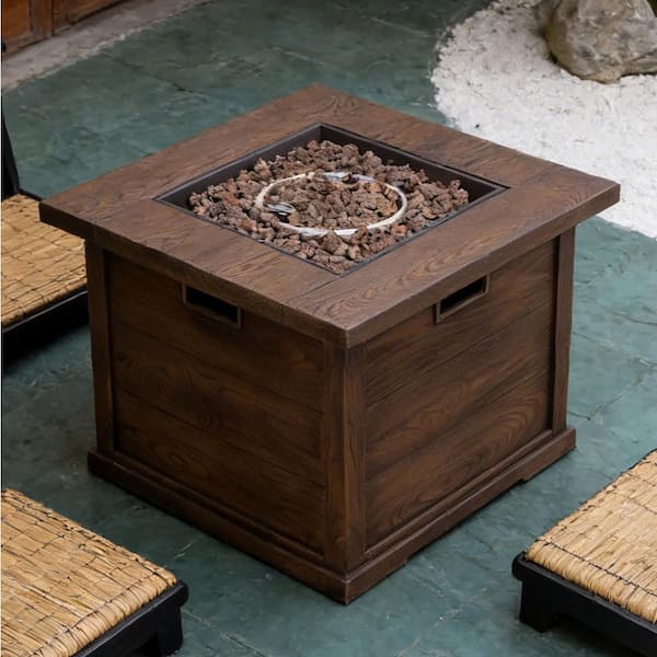 32 in. Brown Square Propane Outdoor Fire Pit