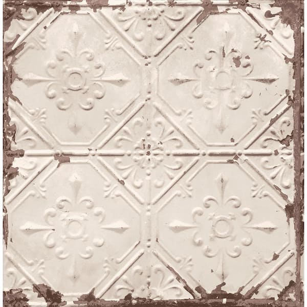 A-Street Prints Donahue Off-White Tin Ceiling Off-White Wallpaper Sample