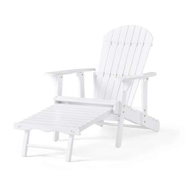 Miscool Anky White Foldable Acacia Wood Adirondack Chair Included Footrest