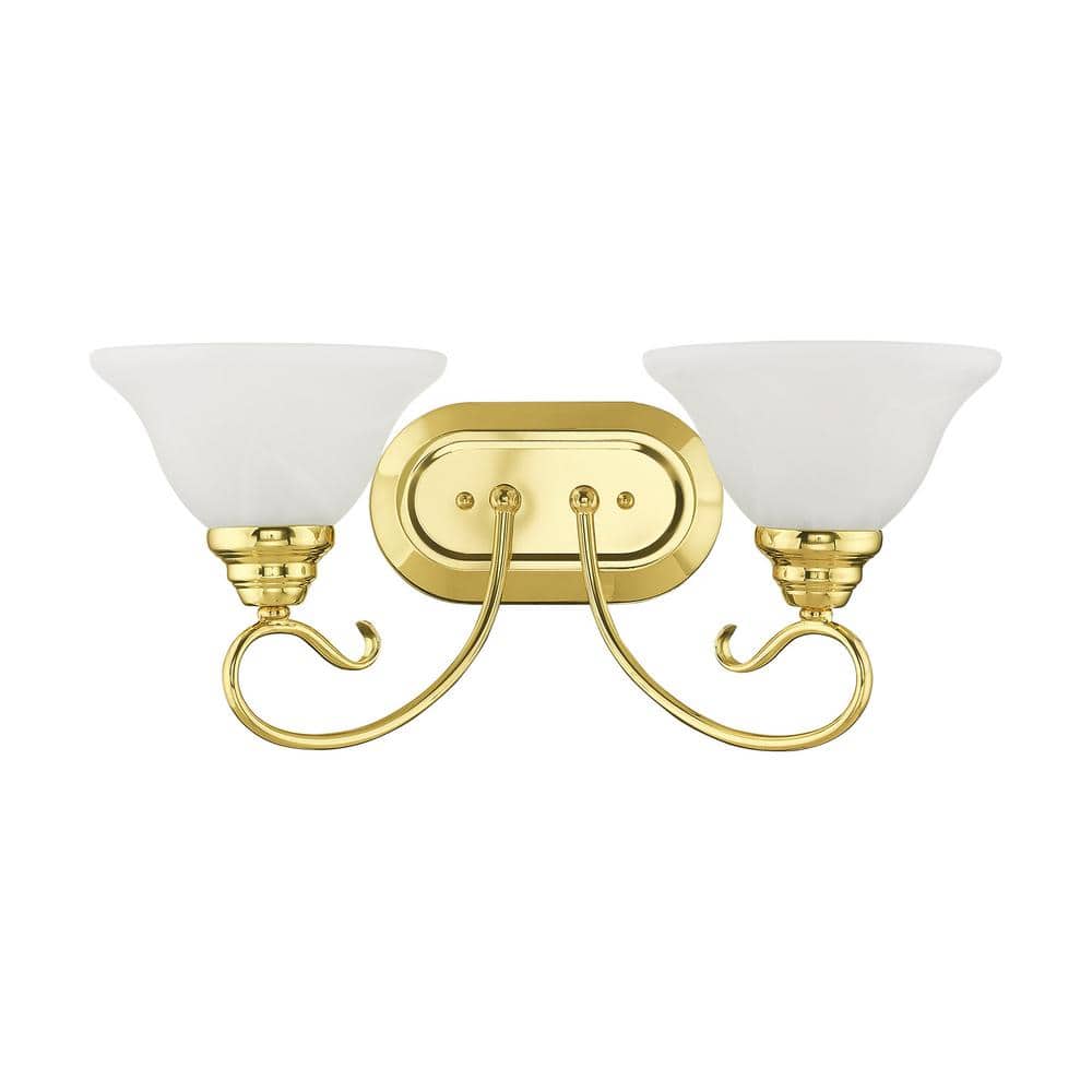 Polished Brass 2-Light Vanity with White Alabaster Glass