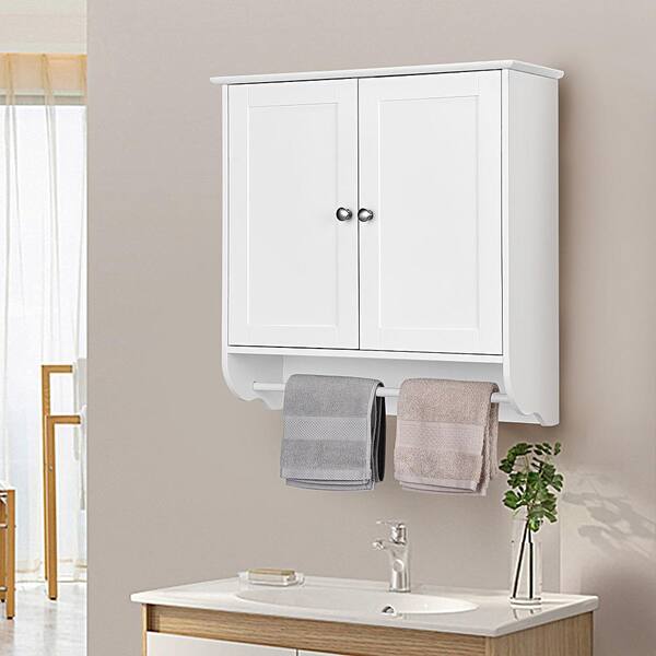 24 in. W x 24 in. H White Wall Surface Mounted Bathroom Medicine Cabinet without Mirror Storage Cupboard w/Towel Bar