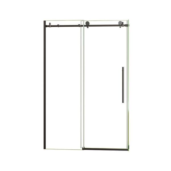 Vitrina 48 in. W x 72 in. H Sliding Frameless Shower Door in Matte Black Finish with Tempered Glass with Return Panel