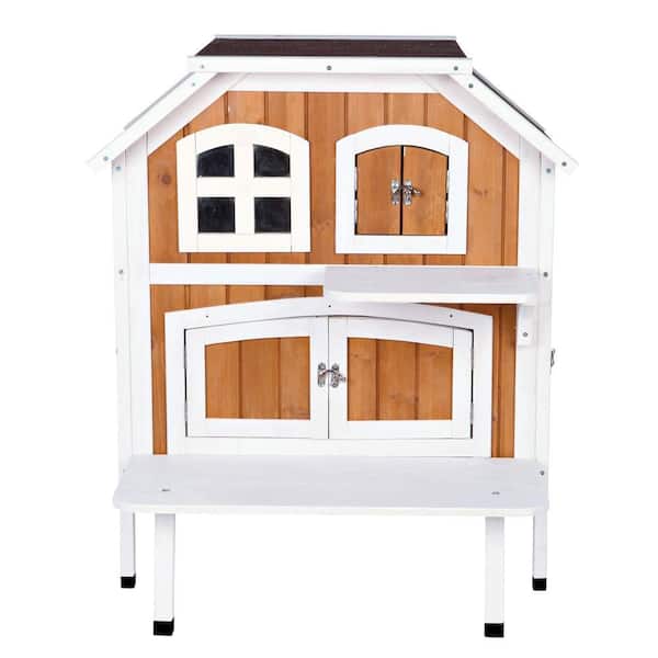 TRIXIE 30.5 in. L x 22.75 in. W x 35.25 in. H 2-Story Wooden Cat Cottage