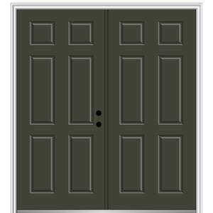 60 in. x 80 in. Classic Left-Hand Inswing 6-Panel Painted Fiberglass Smooth Prehung Front Door with Brickmould