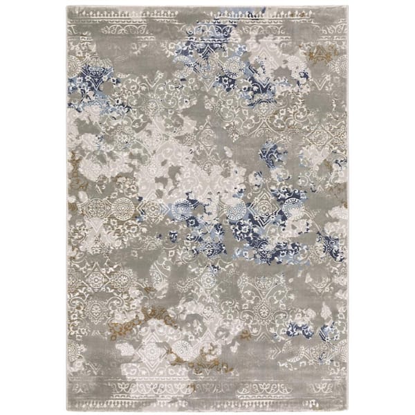 AVERLEY HOME Emory Gray Doormat 3 ft. x 5 ft. Distressed Abstract Oriental Polypropylene Polyester Blend Indoor Area Rug