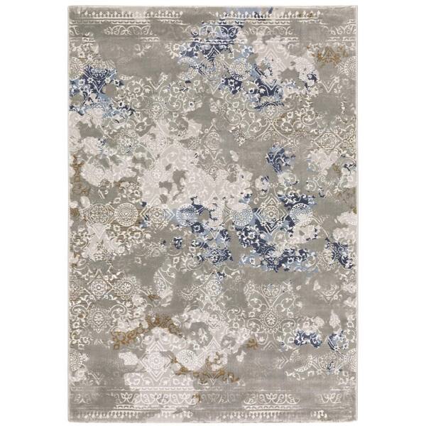 AVERLEY HOME Emory Gray/Blue 10 ft. x 13 ft. Distressed Abstract Oriental Polypropylene Polyester Blend Indoor Area Rug