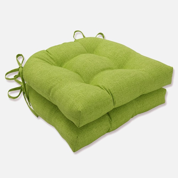 Pillow Perfect Solid 16 in. x 15.5 in. Outdoor Dining Chair Cushion in Green (Set of 2)