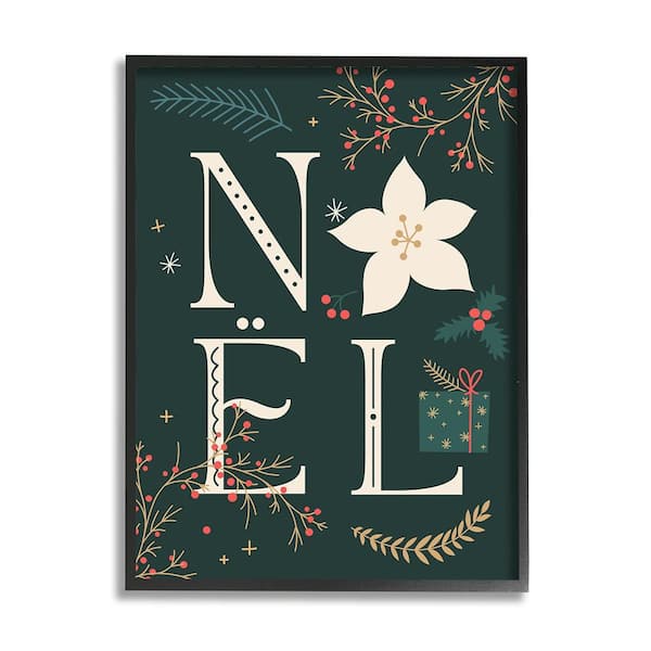 Stupell Industries Noel with Christmas Bloom by Lil' Rue 1 Piece Framed Graphic Print Nature Poster Art Print 20 in. x 16 in.
