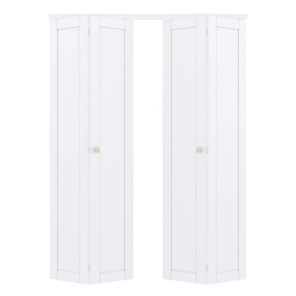 60 in. x 80 in. Solid Core 1-Lite Panel White Primed Composite MDF Interior Closet Bi-fold Door with Hardware