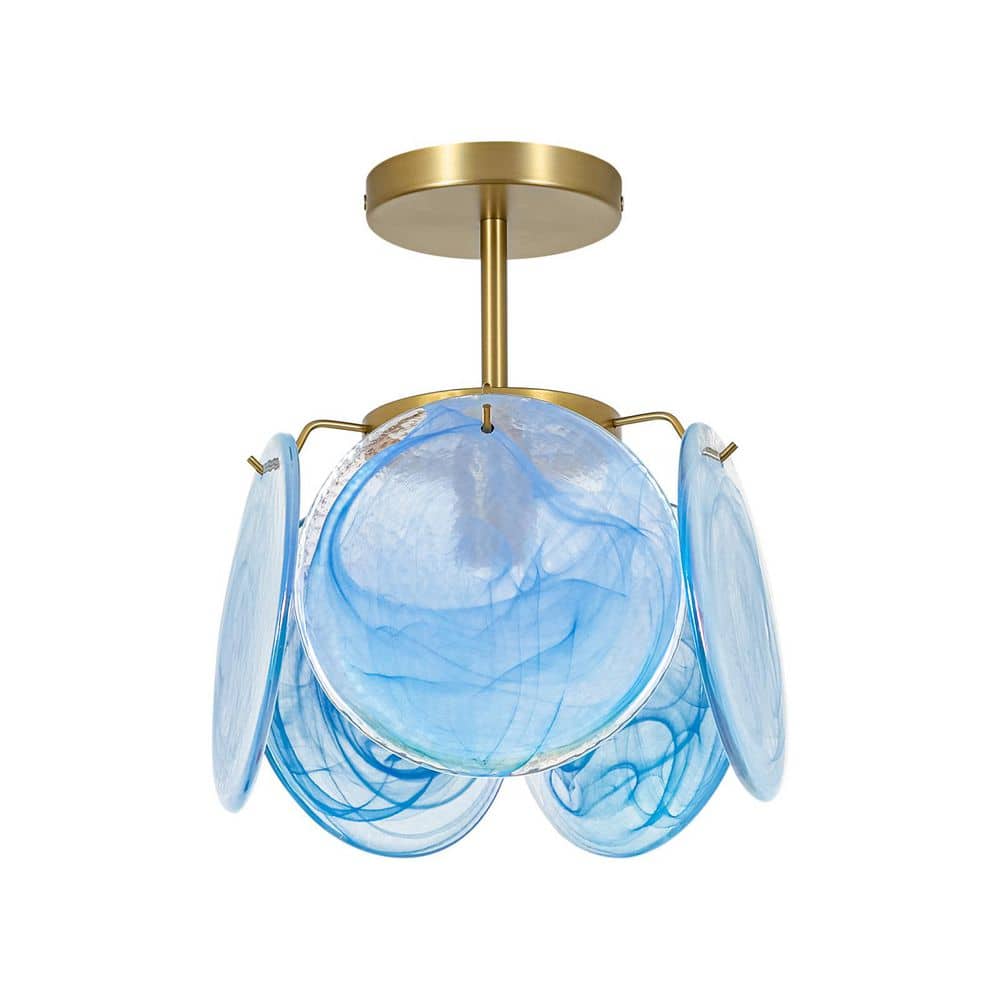 Vinto 1-Light 11.4-in W Brushed Gold Art Glass Floral Semi-Flush Mount with Iridescent Blue Glass for Bedroom and Foyer price history on PriceWatchPro
