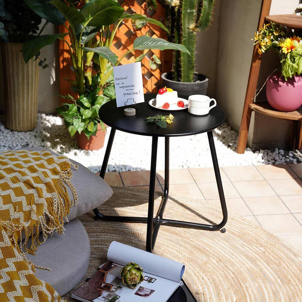 Black Steel Round Outdoor Patio Side Table