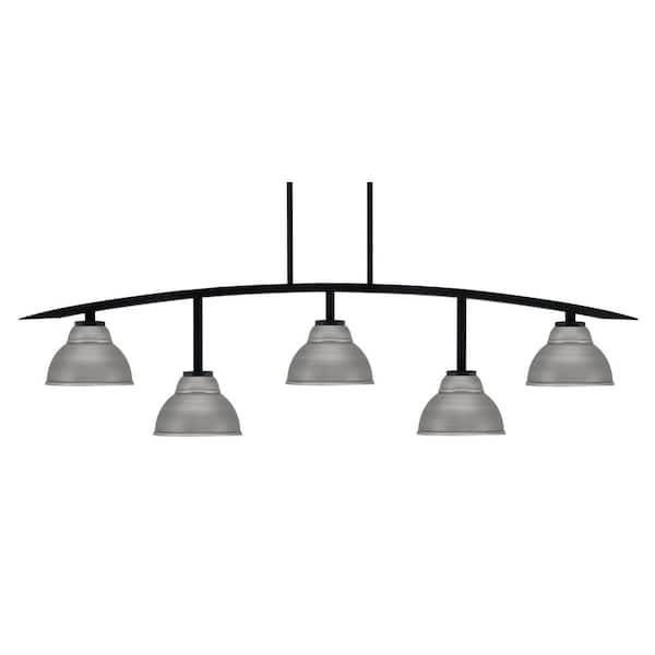 Unbranded Siena 5-Light Matte Black Billiard-Light with Graphite Metal Shades