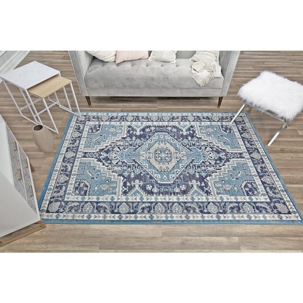 Freya Midnight Blue 2'6"x8' Farmhouse Blue Area Rug