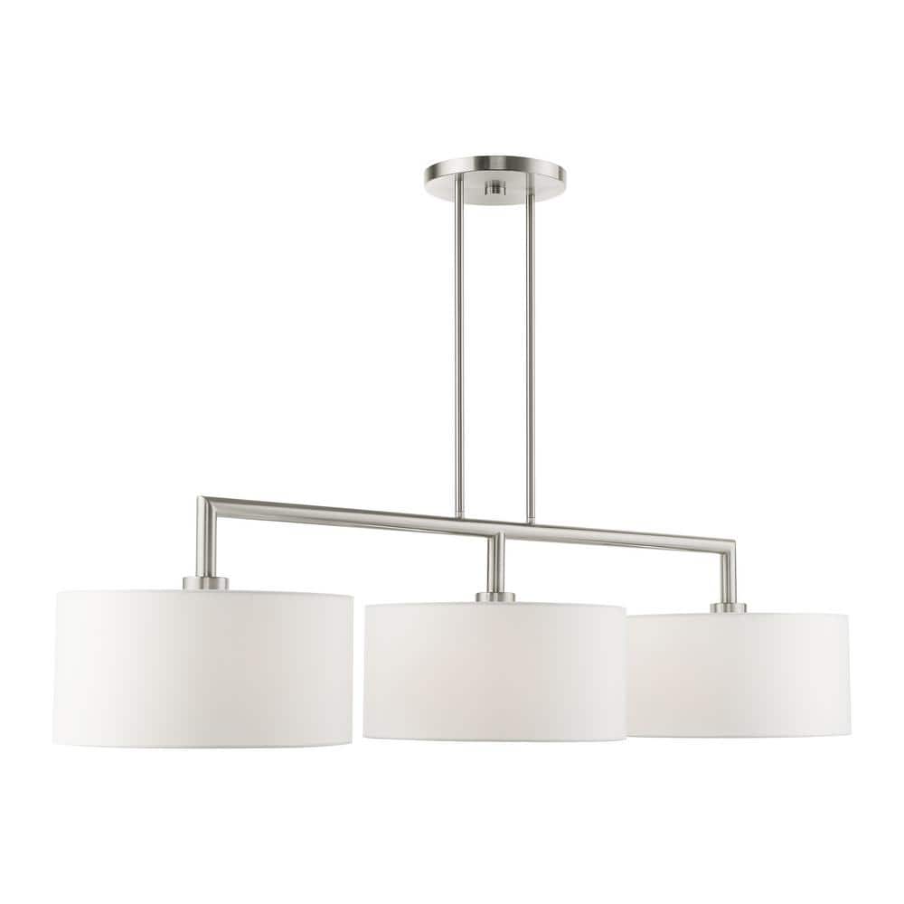 Sleek Brushed Nickel 3-Light Linear Drum Chandelier