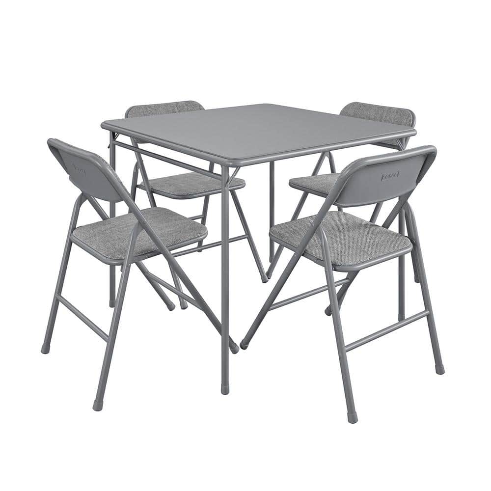 Cosco 5-Piece Gray Folding Fabric Dining Set and 34 in. Vinyl Card