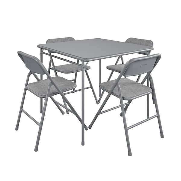 Cosco 5-Piece Gray Folding Fabric Dining Set and 34 in. Vinyl Card Table