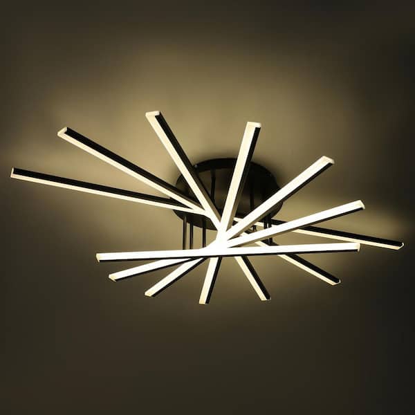 OUKANING 42.5 in. 7-Light Black Integrated LED Modern Creative