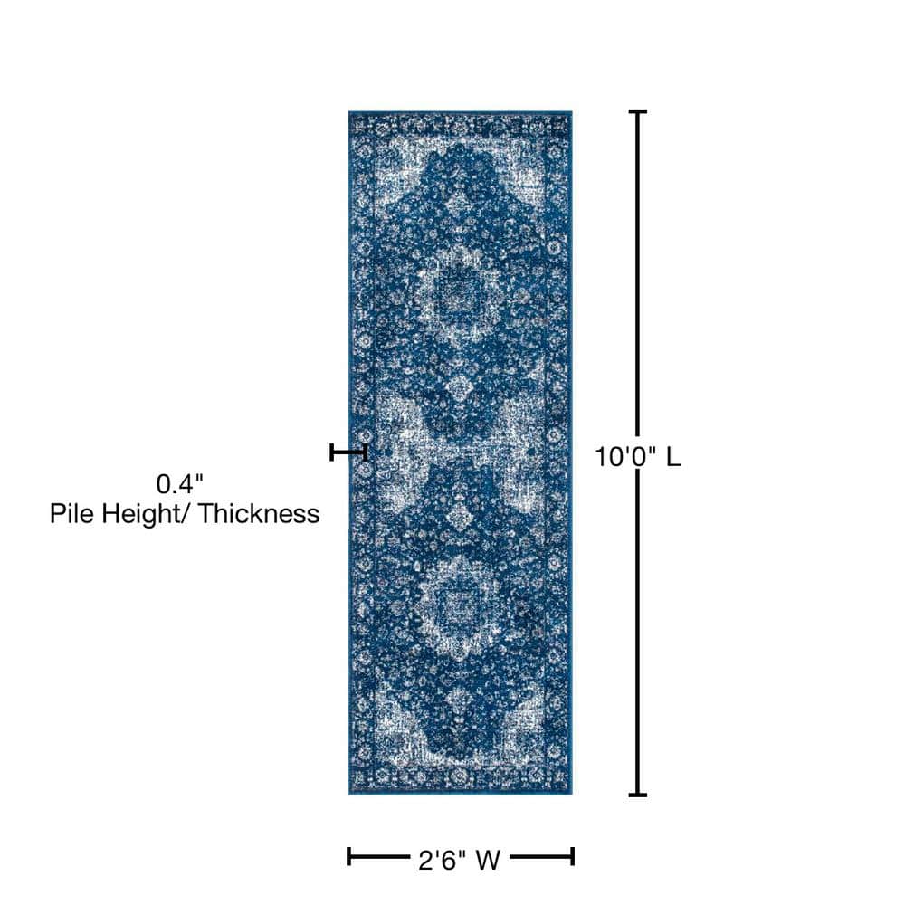 Verona Dark Blue Synthetic Persian Runner Rug, 2'6" x 10'
