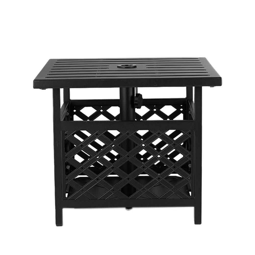 Black Square Metal Outdoor Side Table with Umbrella Hole QXX524A16