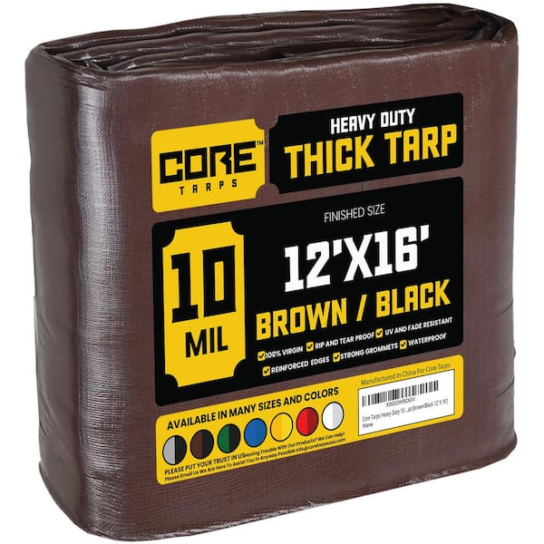 CORE TARPS 12 ft. x 16 ft. Brown/Black 10 Mil Heavy Duty Polyethylene Tarp, Waterproof, UV Resistant, Rip and Tear Proof