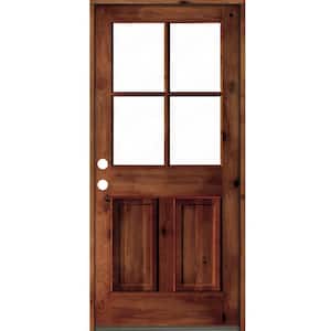 32 in. x 80 in. Knotty Alder Right-Hand/Inswing 4-Lite Clear Glass Red Chestnut Stain Wood Prehung Front Door