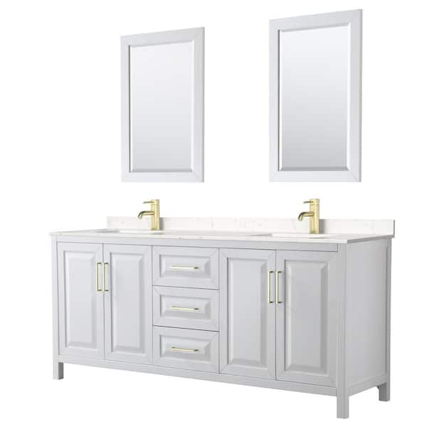 Wyndham Collection Daria 80 in. W x 22 in. D x 35.75 in. H Double Sink Bath Vanity in White w/ Carrara Cultured Marble Top & 24 in. Mirrors