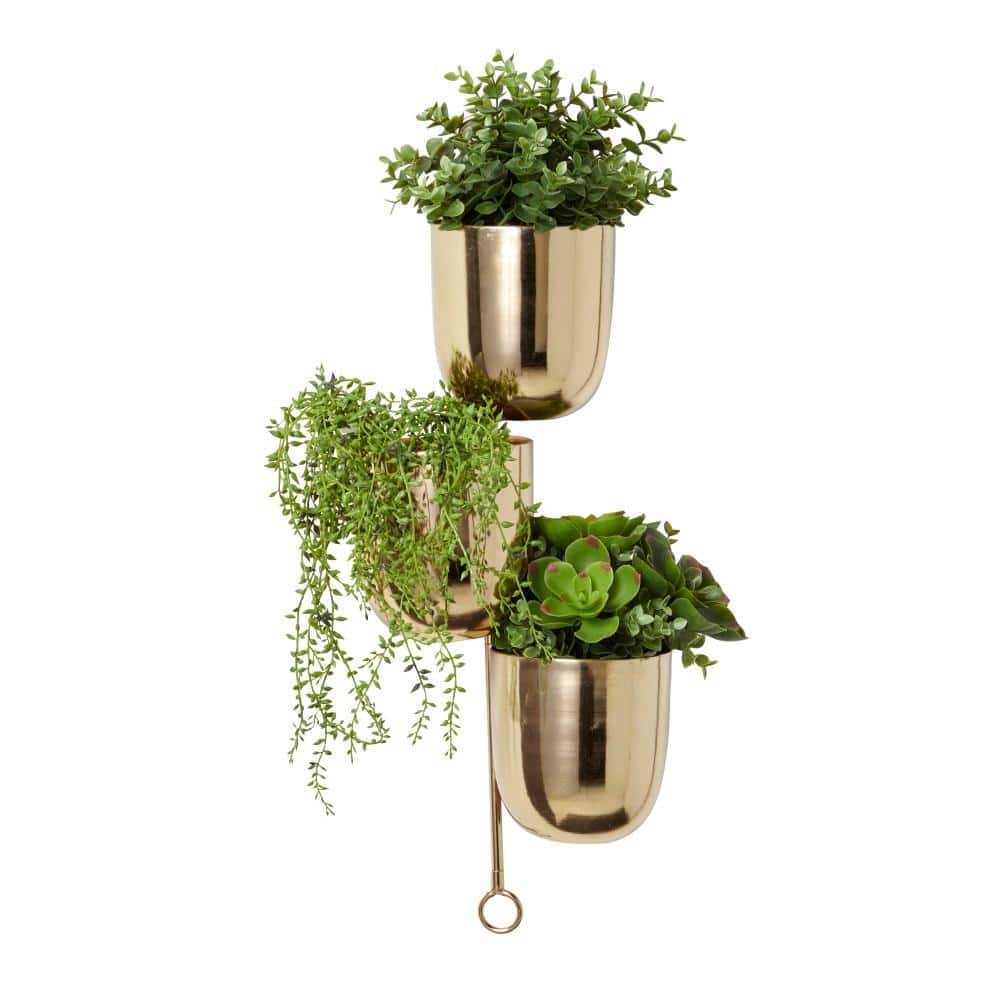 Gold Metal 3-Tier Indoor/Outdoor Hanging Wall Planter