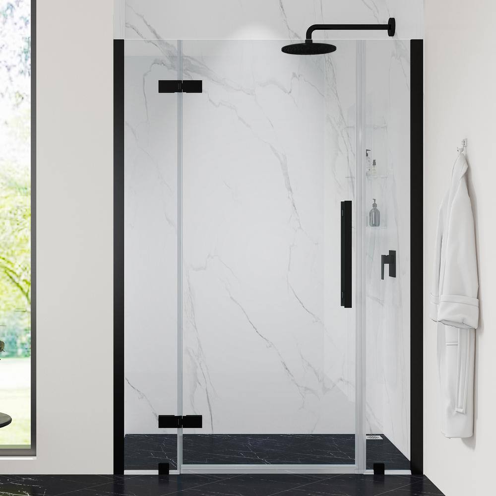 Tampa 46" x 72" Black Frameless Shower Kit with Shelves