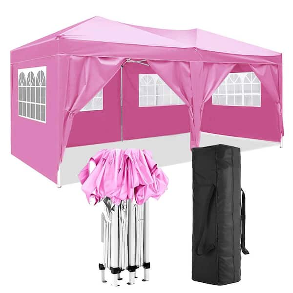 Misopily 10 ft. x 20 ft. Pink Folding Pop-Up Canopy, Outdoor Shelter Tent w/6 Removable Sidewalls, Carry Bag for Event, Camping