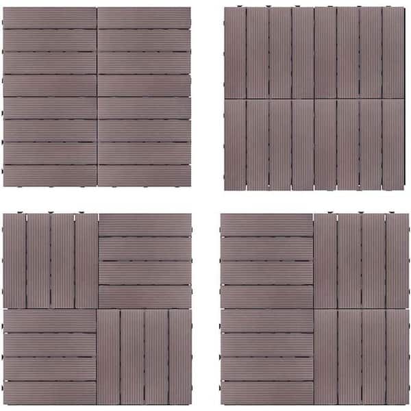 Unbranded Grey Composite Outdoor Interlocking Flooring Composite Decking Tiles (9-Pieces)